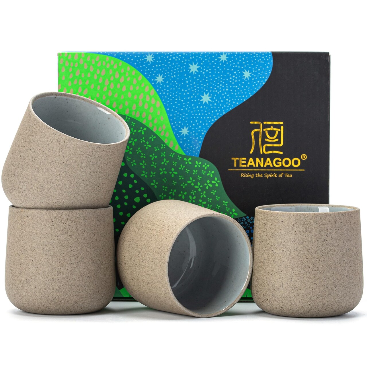 TEANAGOO Japanese Tea Cups, Chinese Tea Cup, 7.2Oz / 205 Ml, Ceramic Tea Cup for Adults, Ceramic Cups no Handles, Japanese Cups, Asian Matcha Cup, Darker Grey, 4 Pcs/Box, H4